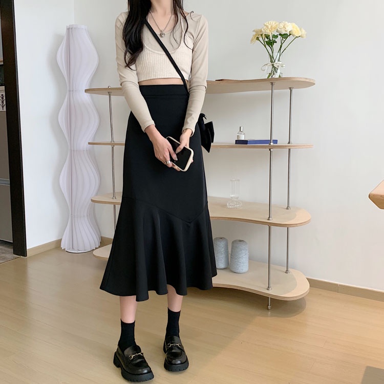 Chân váy midi chữ A eo cao phong cách mới trẻ trung nữ tính 48529