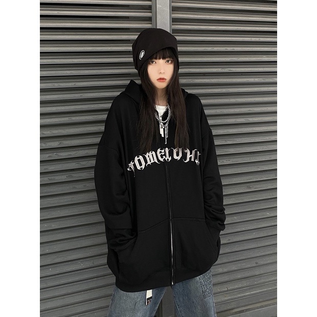 Áo Khoác Hoodie Zip In Hình Chữ Vòng Có Mũ Unisex Nam Nữ Form Rộng Ulzzang - Hàng nhập khẩu