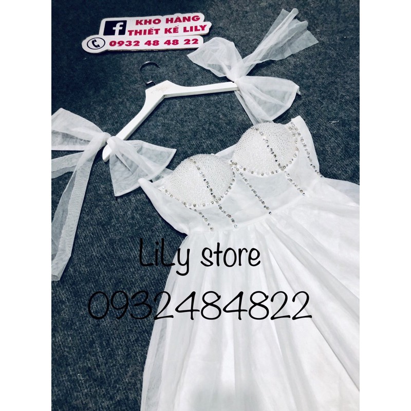 đầm xoè nơ đính đá ( ảnh và video thật 1000% )