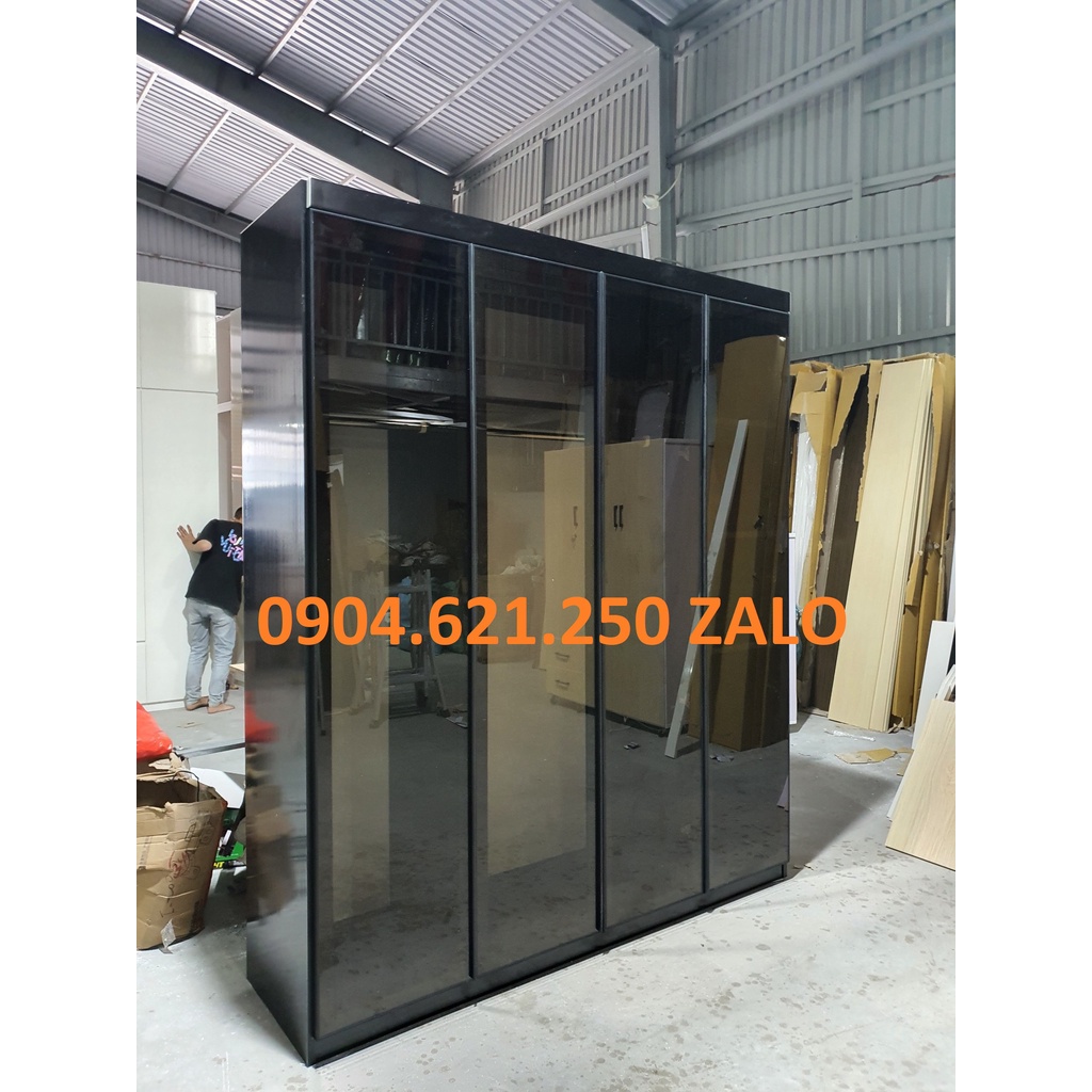 Tủ quần áo khung nhựa cao cấp Ecoplast phối cánh nhôm kính, Cánh kính cường lực màu trà bao sang, bao lắp ráp