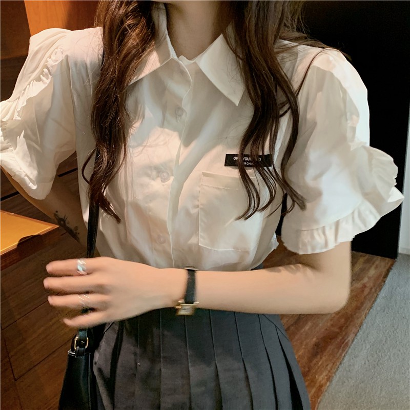 Áo Sơ Mi Trắng Tay Bèo Kiểu Siêu Xinh Cho Các Bạn Nữ