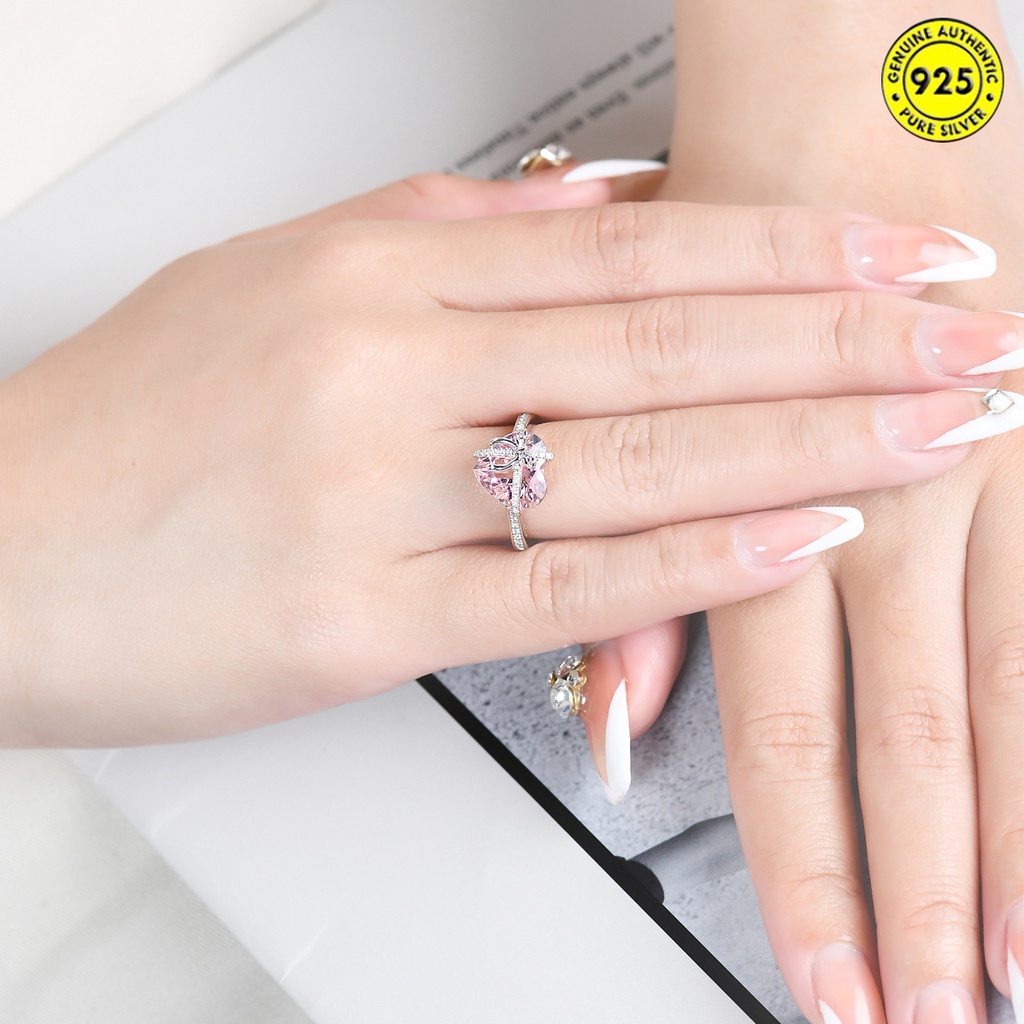 Nhẫn Đính Đá Trái Tim Morganite Màu Hồng