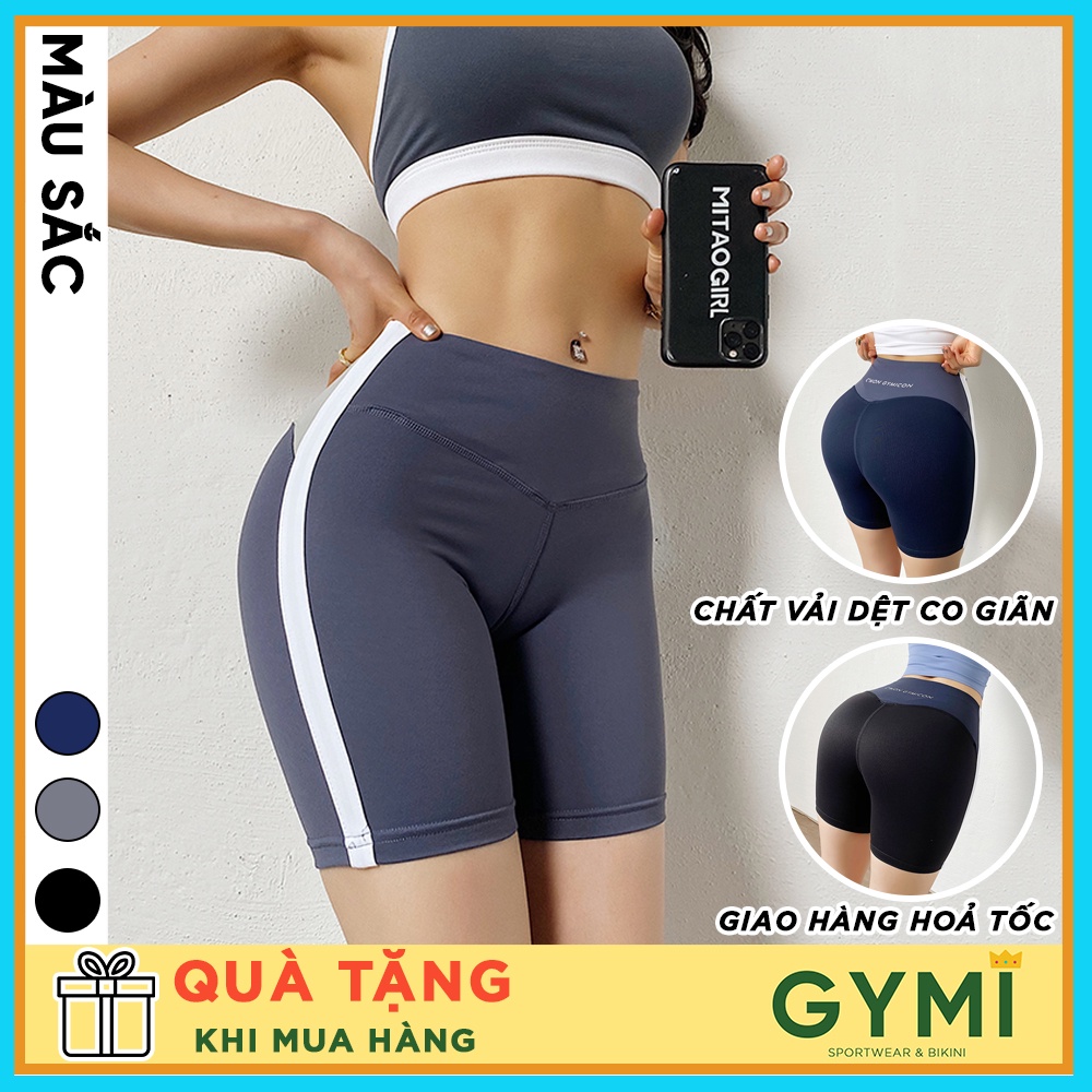 Quần tập gym yoga nữ GYMI QS12 dáng short lửng biker thể thao cạp cao chất thun poly cao cấp co giãn nâng mông