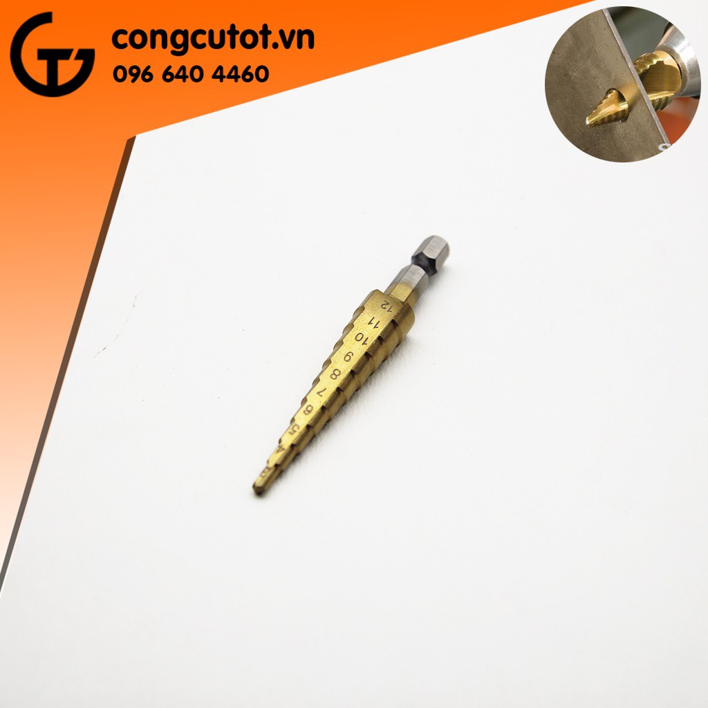 MŨI KHOAN BƯỚC THẲNG PHỦ TITAN CHUÔI LỤC 3-12MM