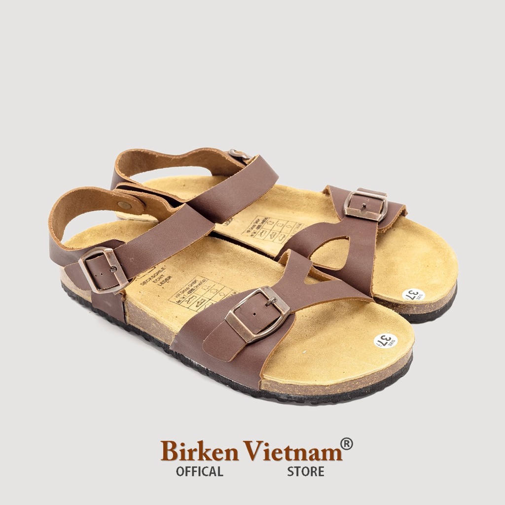 Mã D23 Sandal DA BÒ Đế Trấu Quai Ngang Unisex Birken Vietnam Bioline