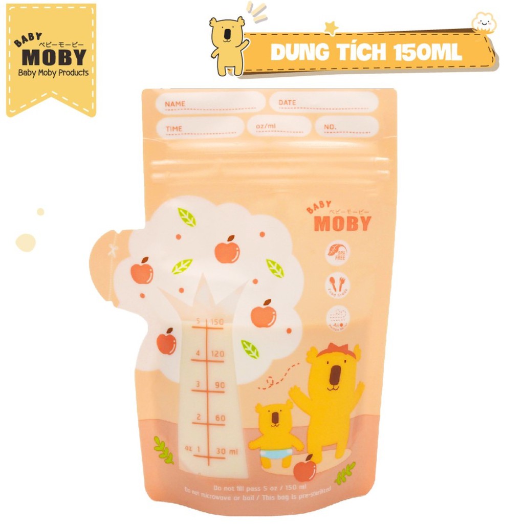 [Đồng giá 177K] Túi trữ sữa Moby Baby Thái Lan 150ml (1 hộp/30 túi)