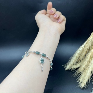 Vòng phong thủy lam Ngọc mix charm Bạc 925 (hợp mệnh thủy hợp , mộc )