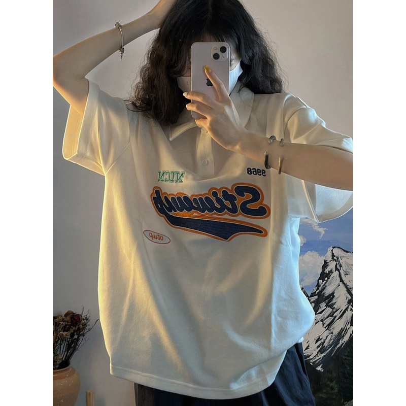 Áo polo Nữ Tay Ngắn Dáng Rộng Phong Cách Harajuku Cá Tính