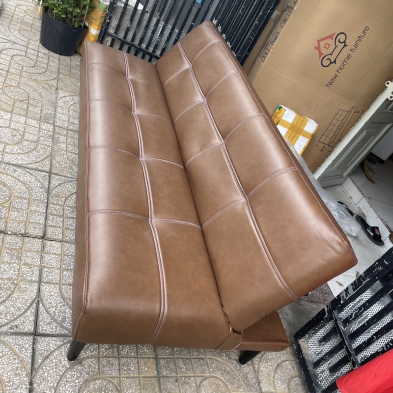 Ghế Sofa Bed bọc da simili màu nâu - Sofa Giường đa năng dài 1.8m chân gỗ