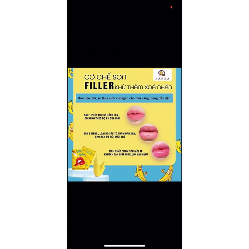 SON FILLER COLLAGEN CHUỐI KHỬ THÂM MÔI [GIÁ SỈ] tặng kèm son lì có màu chứ lipstick giúp môi căng mọng Hồng hào xoá nhăn