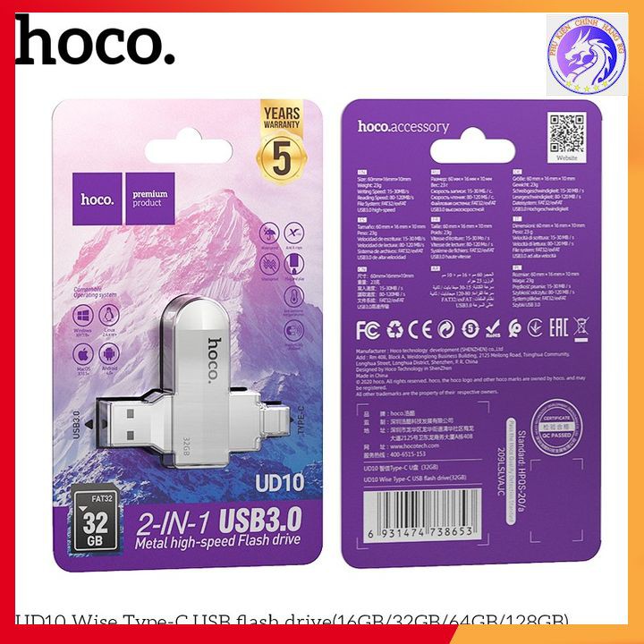 USB Hai Đầu (USB+ Type-C) Hoco UD10 loại 3.0 16/32/64GB Tốc Độ Ổn Định - Chính Hãng - Bảo Hành 5 Năm