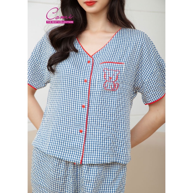 Bộ lửng nữ mặc nhà ngắn tay cài nút chất cotton kate CM514 Comi Homewear M-L-XL