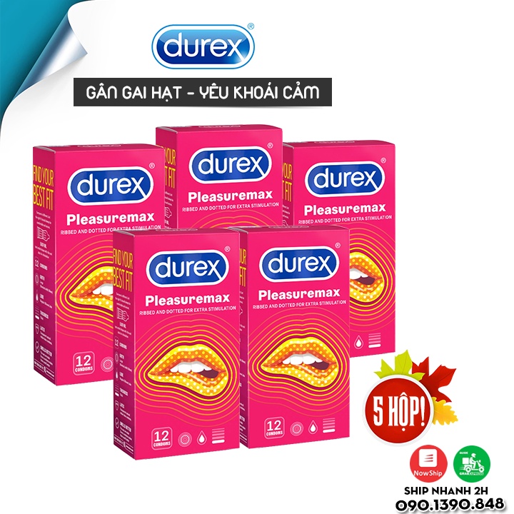 Combo 5 Hộp BCS Durex Chính Hãng Giá Sỉ Hộp 12 Bao, Bao Cao Su Gai Gân Pleasuremax Giúp Tăng Khoái Cảm...