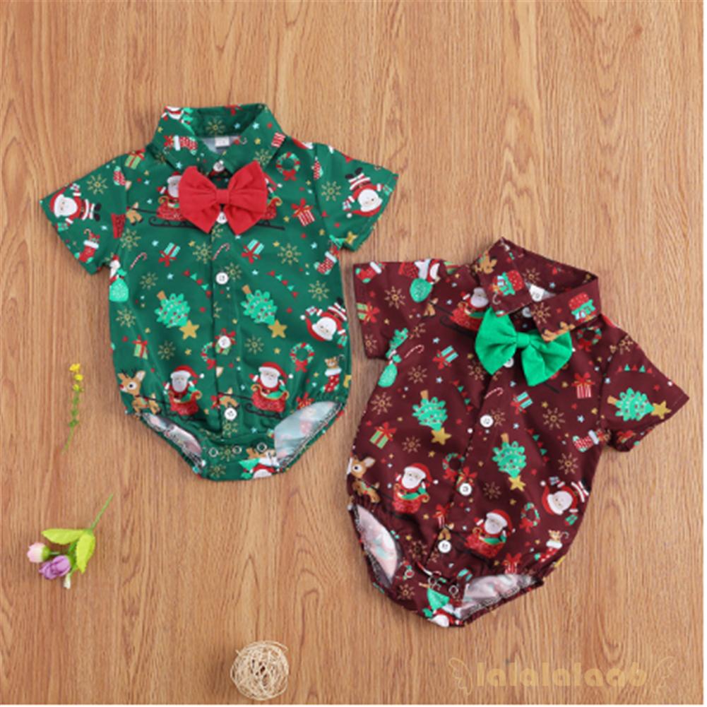 Jumpsuit Ngắn Tay, In Họa Tiết Giáng Sinh Cho Bé Trai