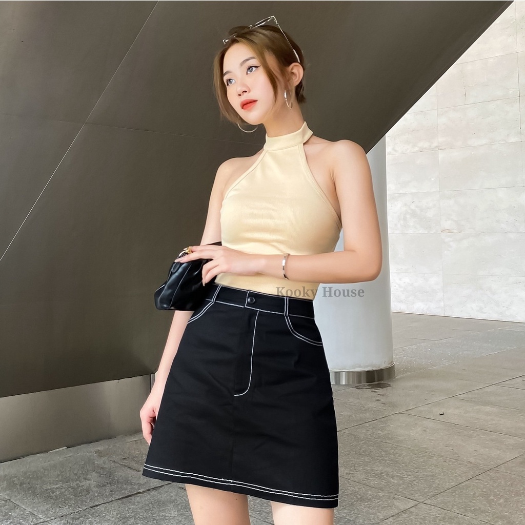 KOOKY HOUSE - ÁO OLVA - Áo croptop thun gân thiết kế ba lỗ cổ giả yếm cá tính