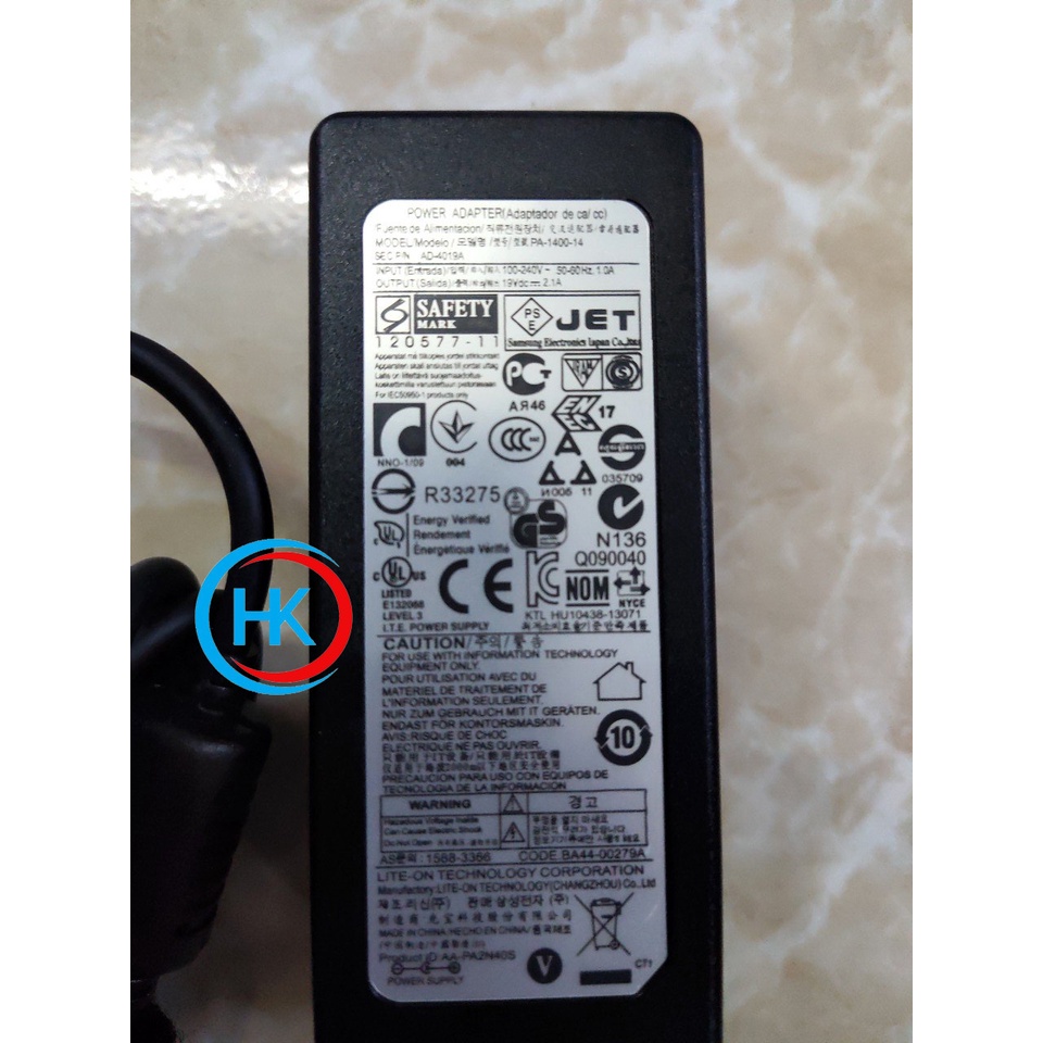 Sạc Laptop Samsung 19V-2.1A 40W Samsung NC10 ND10 NC20 N310 N108 N310 N120 N110 305U1A 520U4 530U3 530U3B 530U3C NP900