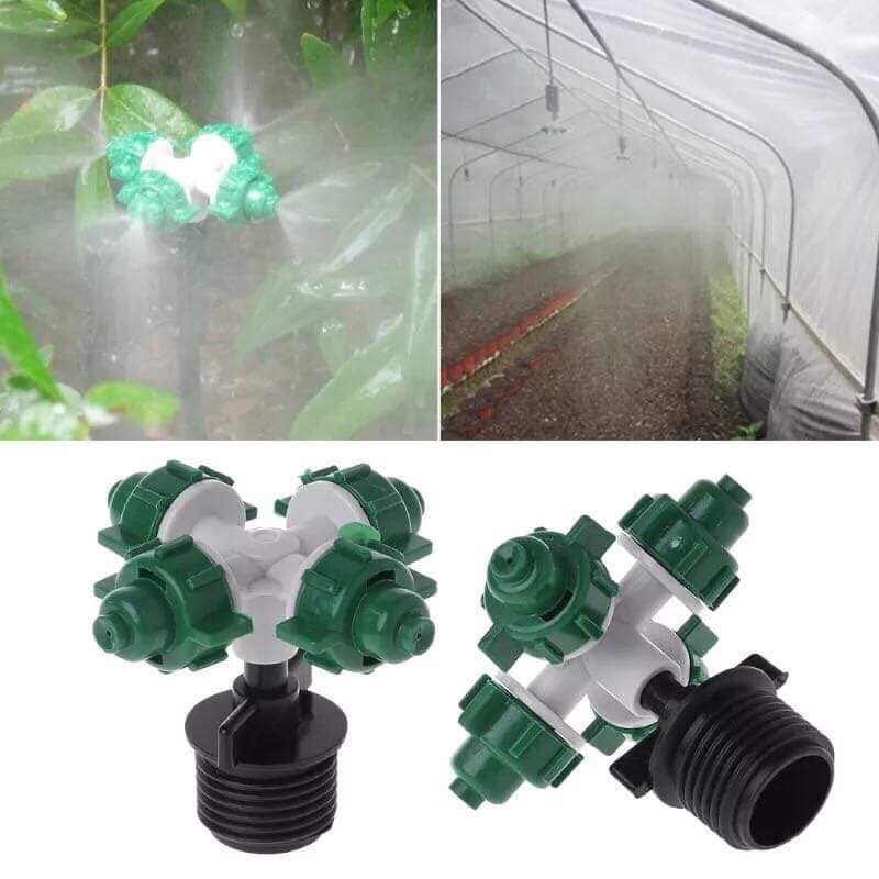 Bộ 10 Béc phun sương 4 hướng gắn kèm chân tê ống 8mm