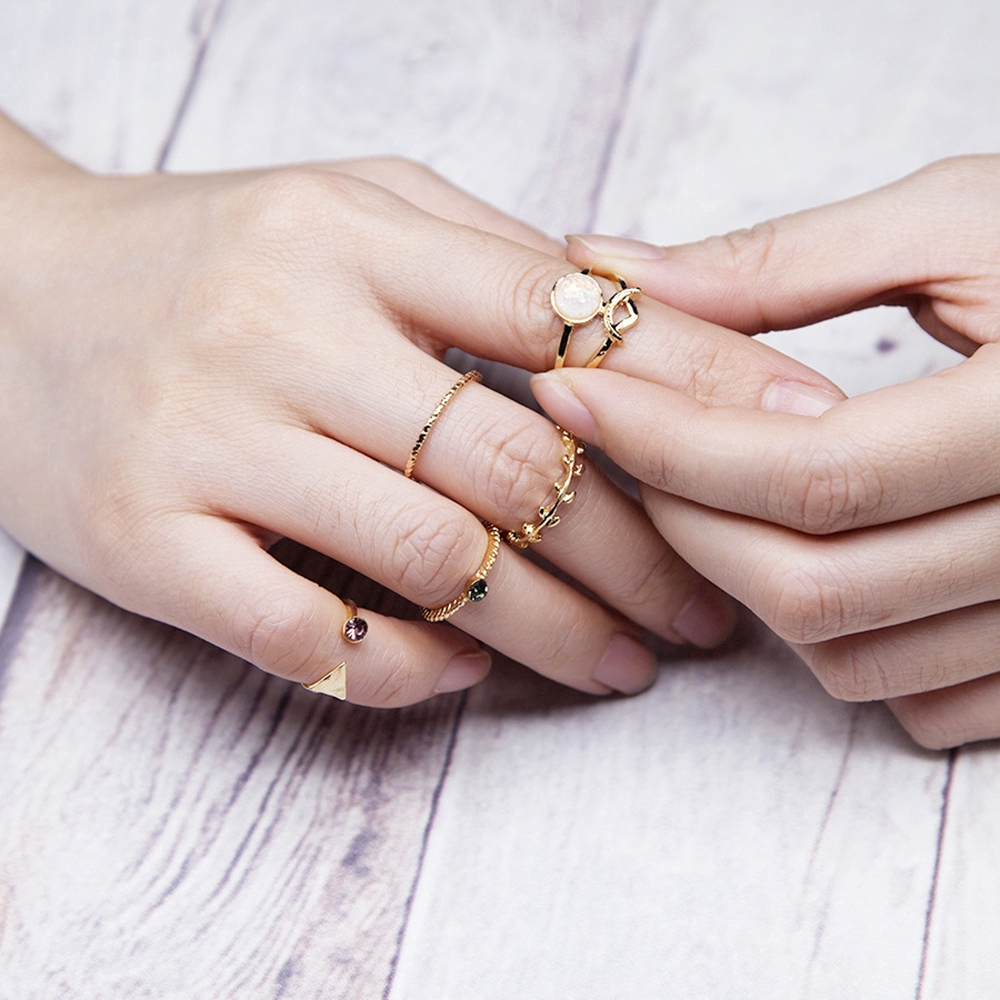 Set 5 Nhẫn Đính Đá Thời Trang Cho Nữ