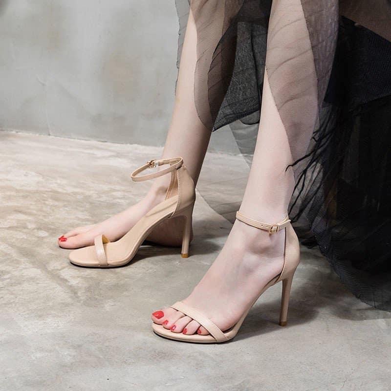 Giày nữ cao gót 7p quai mảnh da mềm gót nhọn- sandal cao gót tôn dáng về màu đen be phong cách hàn quốc