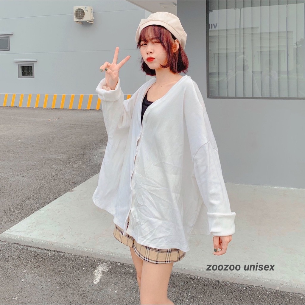 Áo Khoác Nỉ Cardigan Hàn Trơn Form Rộng Ulzzang (Ảnh thật)