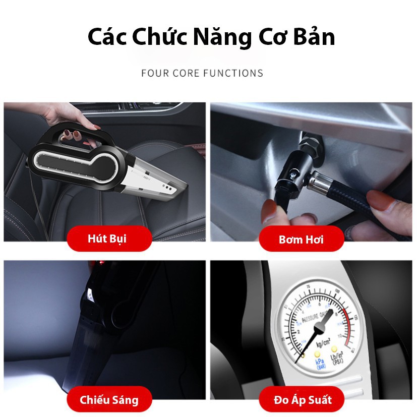 Máy Hút Bụi, Thổi Bụi Mini Cho Xe Ô Tô Kèm Chức Năng Bơm Lốp Bánh Xe, Cầm Tay Nhỏ Gọn, Thông Minh Đa Chức Năng, Màu Đen