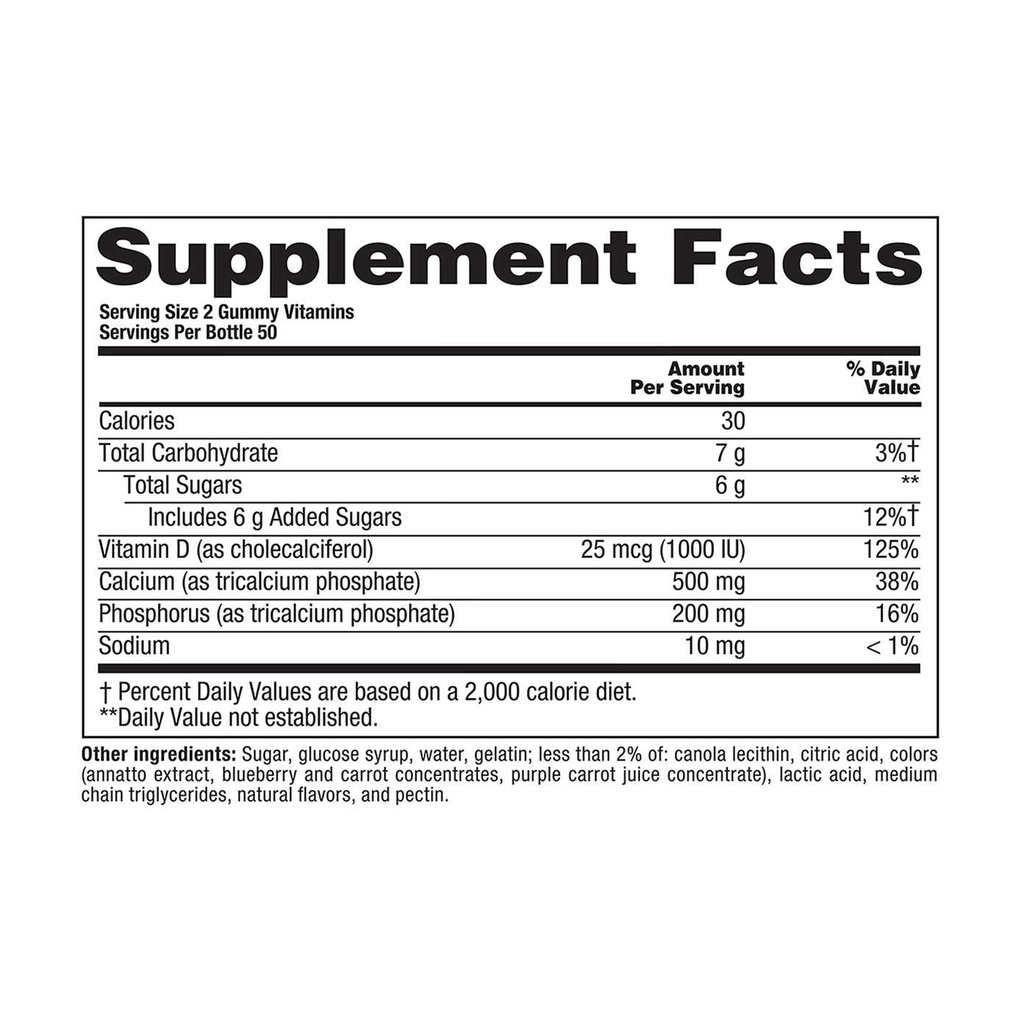 Kẹo dẻo vitamin dành cho người lớn Vitafusion Calcium 500mg Gummy 100 viên của Mỹ