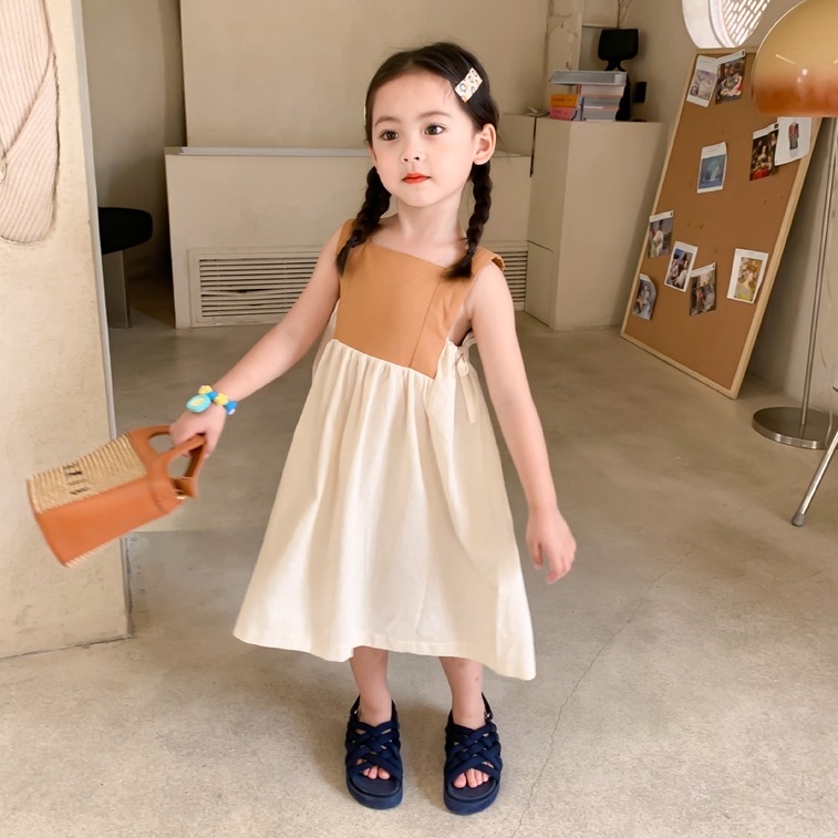 Đầm Không Tay Cổ Yếm Phong Cách Phương Tây Thời Trang Mùa Hè Cho Bé Gái