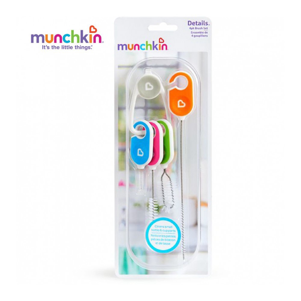 [Mã FMCG8 giảm 8% đơn 500K] [Chính Hãng] Bộ 4 chổi vệ sinh phụ kiện bình sữa Munchkin - Cọ rửa ống hút Munchkin