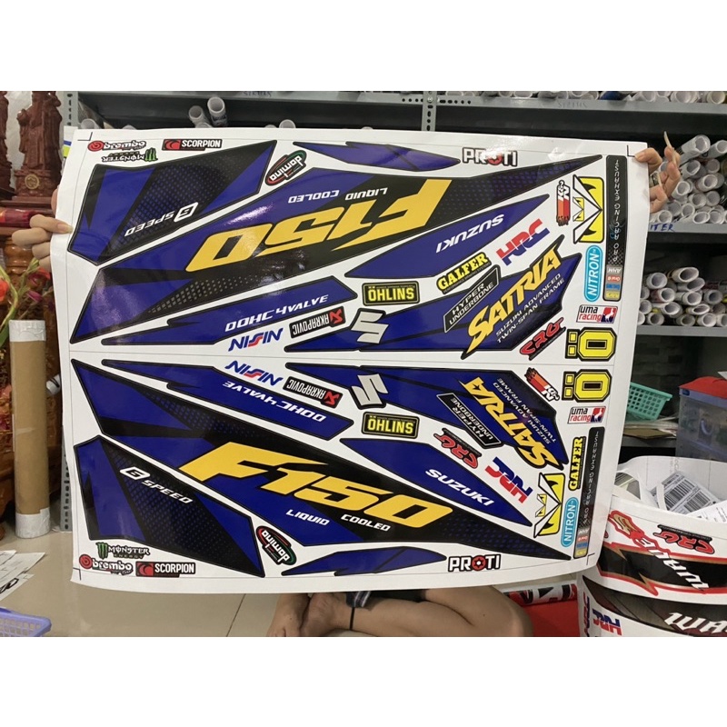 ( Quí khách vui lòng mang ra tiệm cho thợ dán ) Tem satria fi xanh đen [Bi Decal]