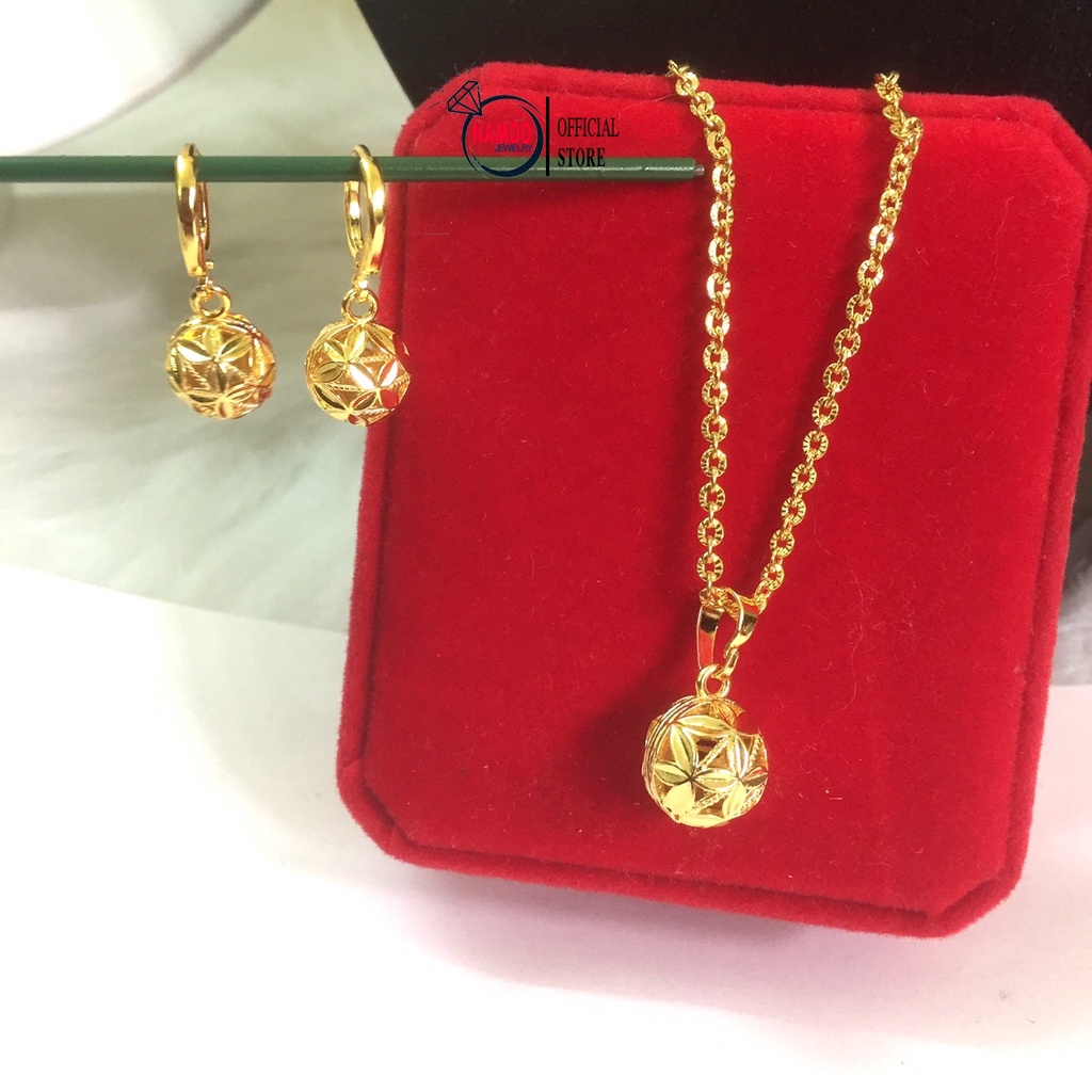 Set dây chuyền và bông tai Quả Cầu Hoa V148 T148, Bộ trang sức nữ Namoo Jewelry