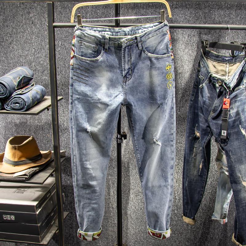 Quần jean dài thêu họa tiết phong cách Trung Hoa cho nam