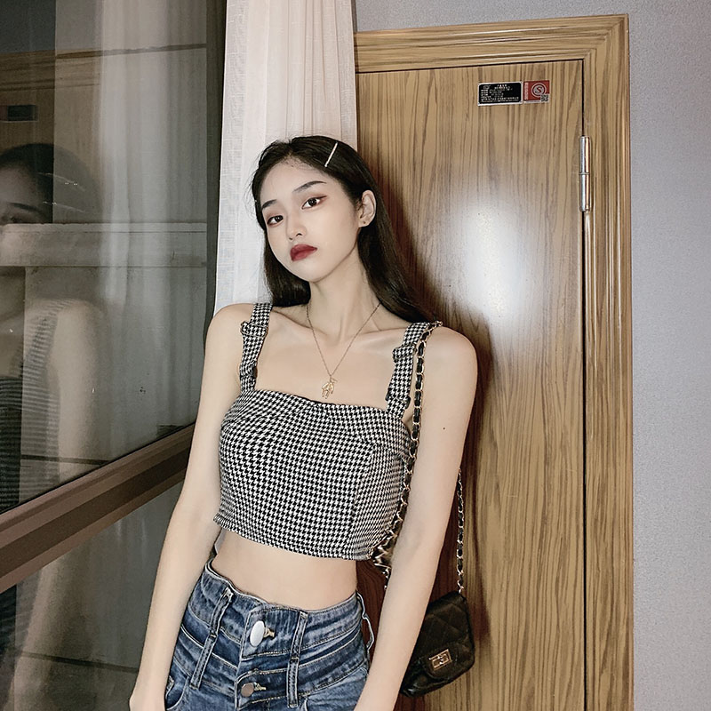 Áo Croptop Hoạ Tiết Houndstooth Gợi Cảm Thời Trang Mùa Hè 2021