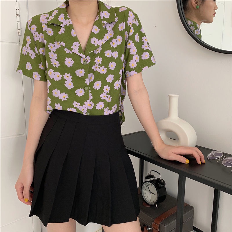 Áo Sơ Mi Ngắn Tay Dáng Rộng In Hoa Cúc Dại Thời Trang Dành Cho Nữ