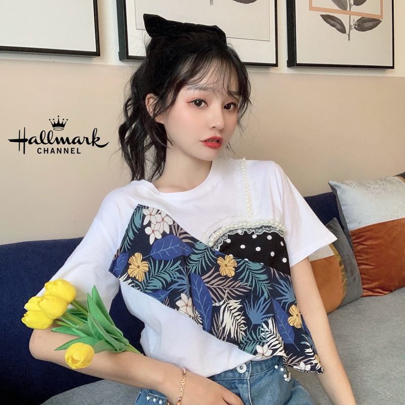 Áo Thun Tay Ngắn Phối Lưới Phong Cách Hàn Quốc Cho Nữ