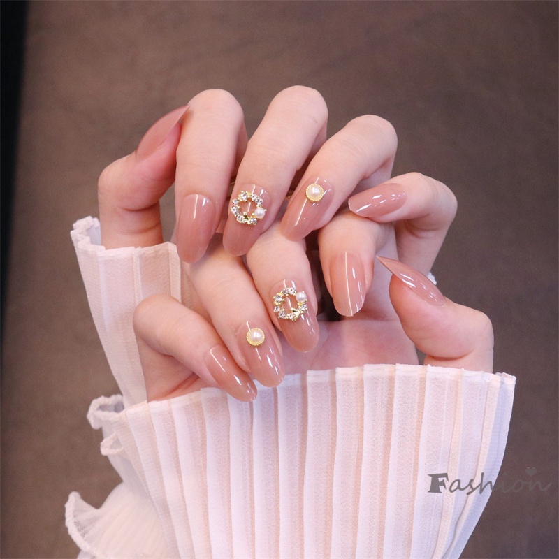 [Hàng mới về] Bộ 24 móng tay giả dài màu hồng đính kim cương giả thời trang dành cho nữ