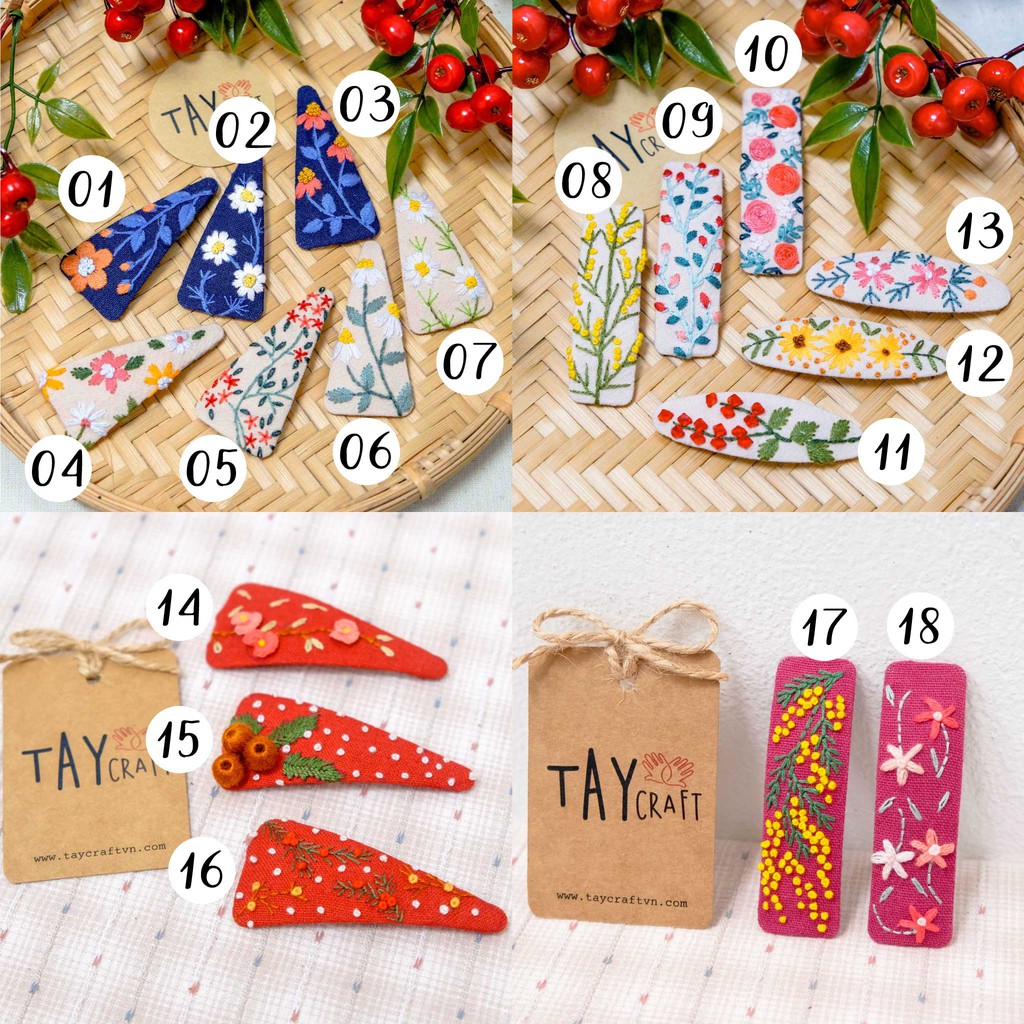 Kẹp tóc linen handmade thêu tay