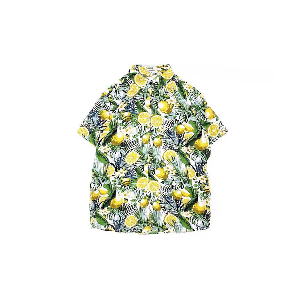 Áo Sơ Mi Hawaii Chanh Trắng/ Đen