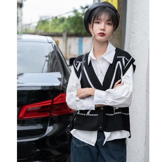 Áo Len Gile Quảng Châu Ulzzang, Áo Len Gile Nữ Cổ Tim Chữ V Phong Cách Hàn Quốc | BigBuy360 - bigbuy360.vn