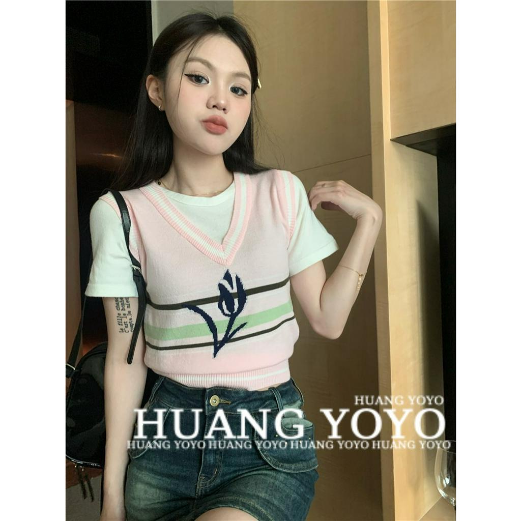 Áo Thun Crop Top Tay Ngắn Cổ Tròn Dáng Ôm In Hoa Thời Trang Mùa Hè Hàng Mới 2023 Dành Cho Bạn Nữ