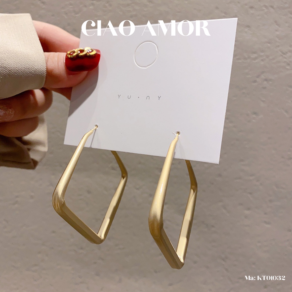 Khuyên tai nữ, Bông tai vuông to bản sang chảnh Trang sức Ciao Amor - KT0132