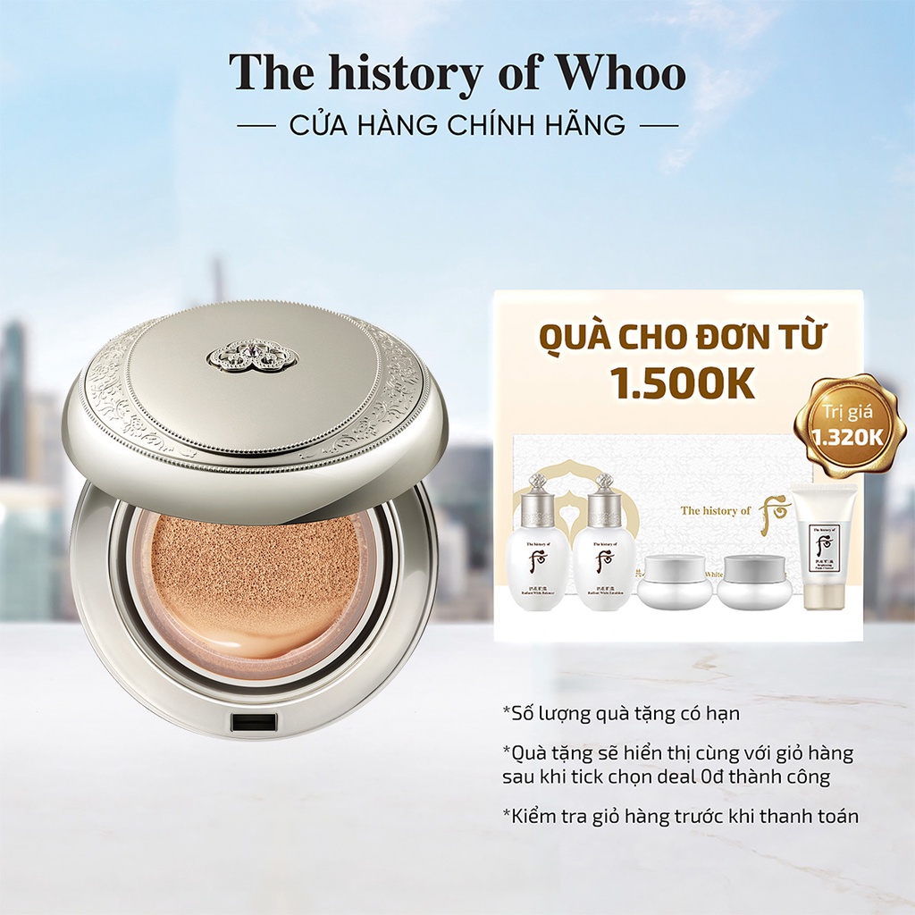 Cushion dưỡng trắng Whoo Gongjinhyang Seol Radiant White Moisture Cushion Foundation 15g tặng thêm lõi refill 15g