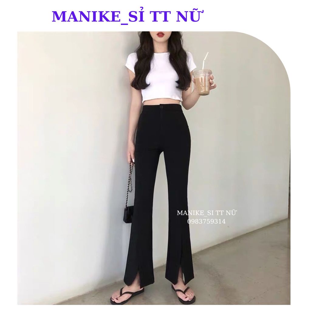 Quần Ống Loe Xẻ Trước Cạp Cao Tôn Dáng,Quần Tây Ống Vảy Công Sở Nữ