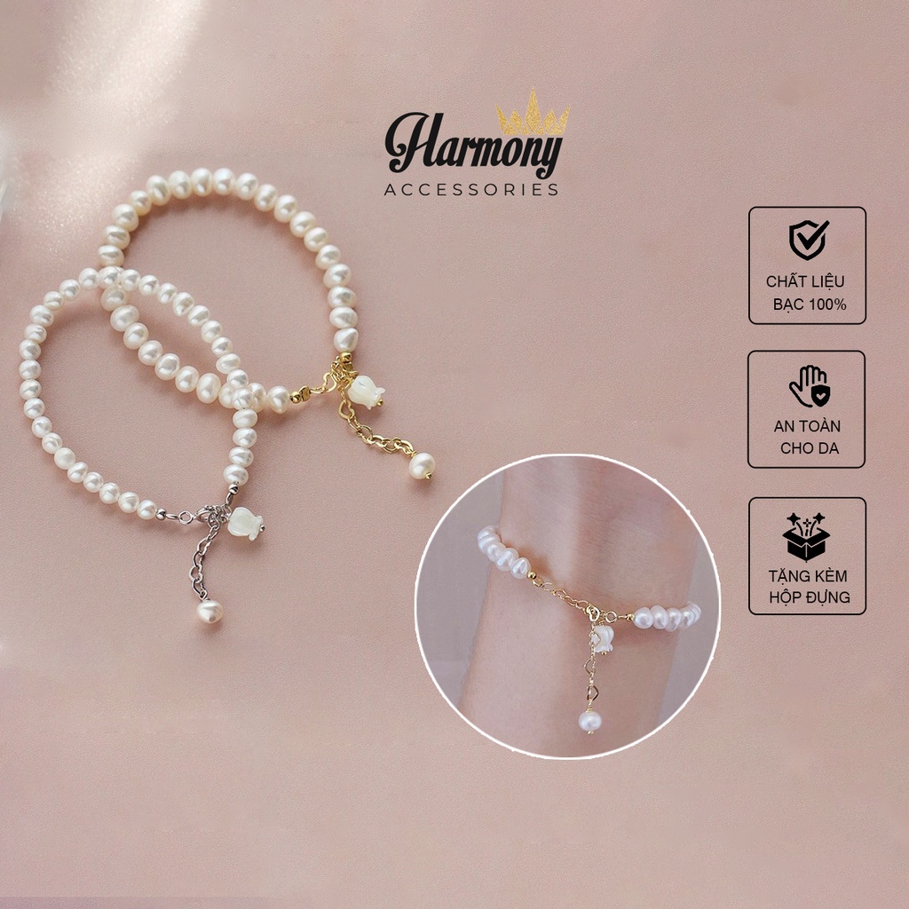 Vòng tay ngọc trai nhân tạo phối hoa linh lan sang trọng nữ tính độc lạ | HARMONY ACCESSORIES VT49