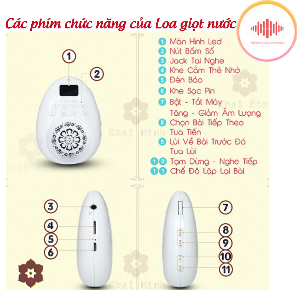 Loa nghe nhạc giọt nước , nghe tiếng anh , máy niệm Phật - vòng đeo tụng kinh gắn thẻ nhớ - Bảo hành 12 tháng