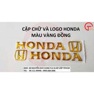 CẶP CHỮ VÀ LOGO HONDA BẰNG NHỰA DẺO MÀU VÀNG DÁN XE MÁY