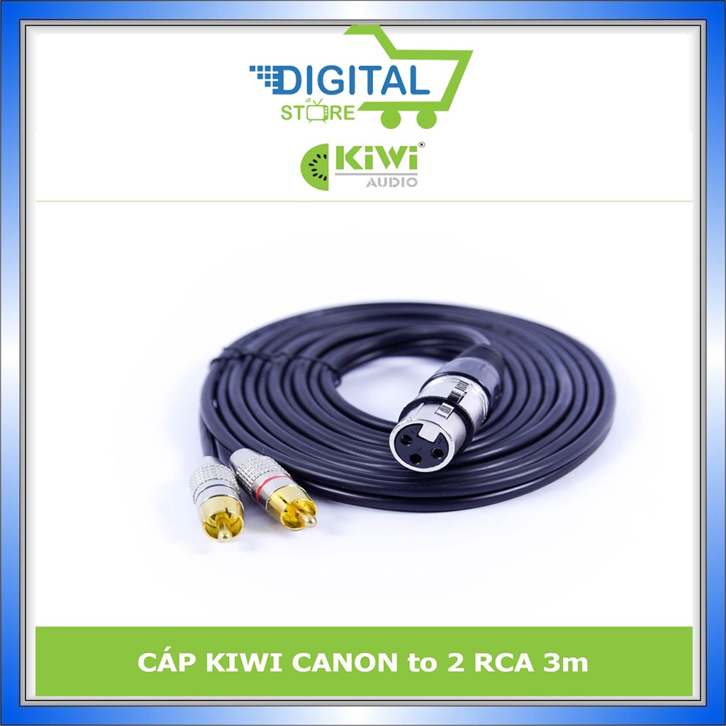 Dây canon âm ra 2 AV hoa sen Kiwi cao cấp bằng đồng - Dây Canon cái ra bông sen 2AV