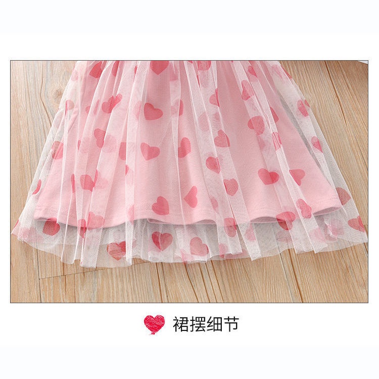 Đầm Công Chúa Tay Ngắn Phối Lưới In Họa Tiết Trái Tim Thời Trang Mùa Hè Mới 2022 Cho