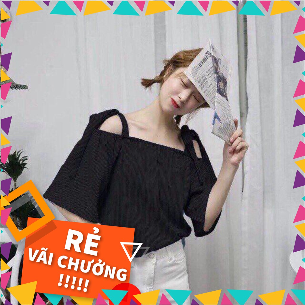 Sale 11254B1 Áo trễ vai cột nơ phong cách Hàn Quốc Sale0