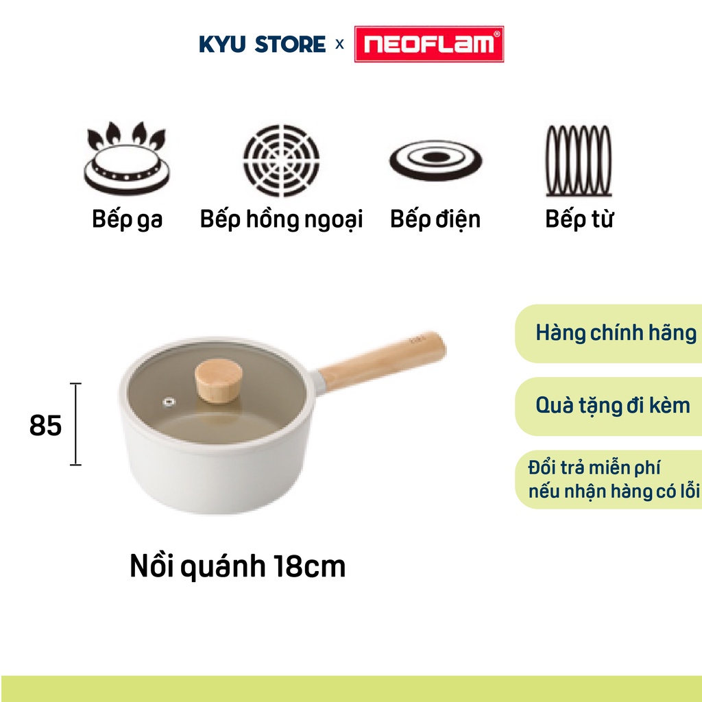 [Hàng chính hãng] Nồi chống dính đáy từ FIKA NEOFLAM làm từ nhôm đúc phủ gốm nồi quánh 18cm Hàn Quốc (màu trắng ngà)