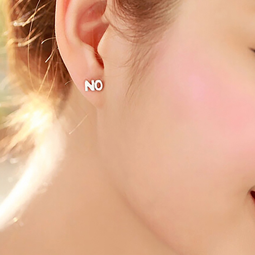 Đôi khuyên tai chữ YES NO mạ bạc thời trang cho nữ